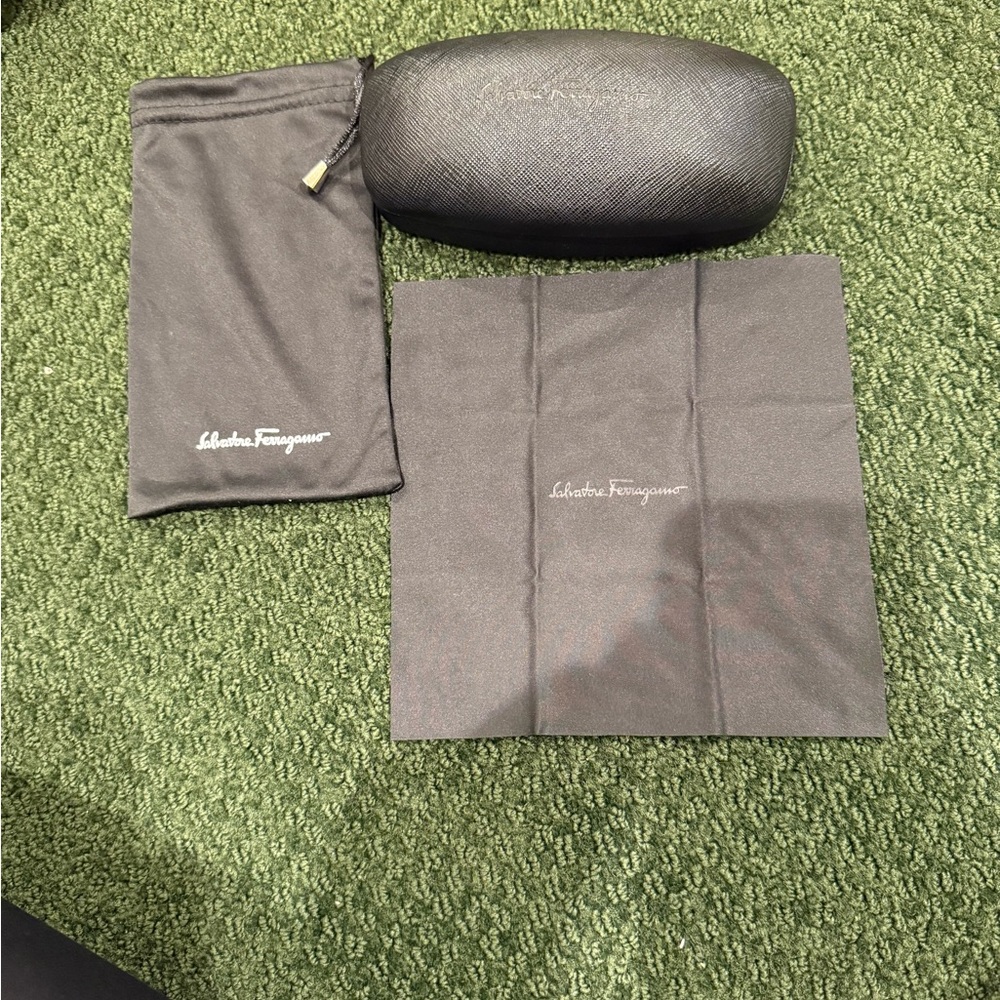 Salvatore Ferragamo Textured Black Eyewear Case set NO GLASSES
